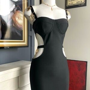 Black and Gold Pendant Cutout Dress